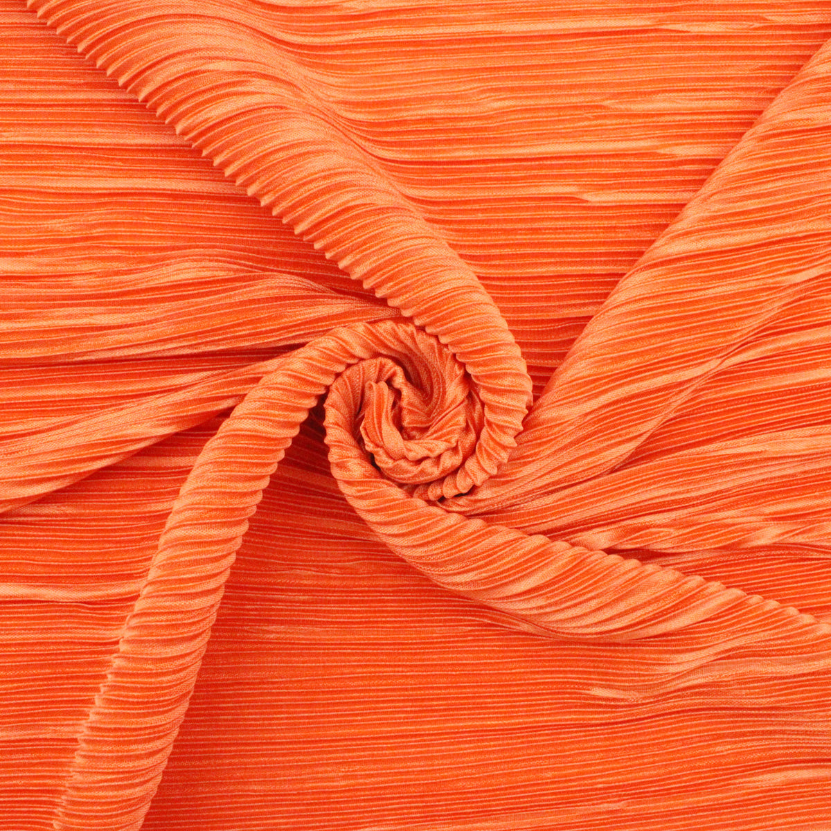 Satin Feel Cloque Crinkled Pleats Plisse Fabric - Flame Orange
