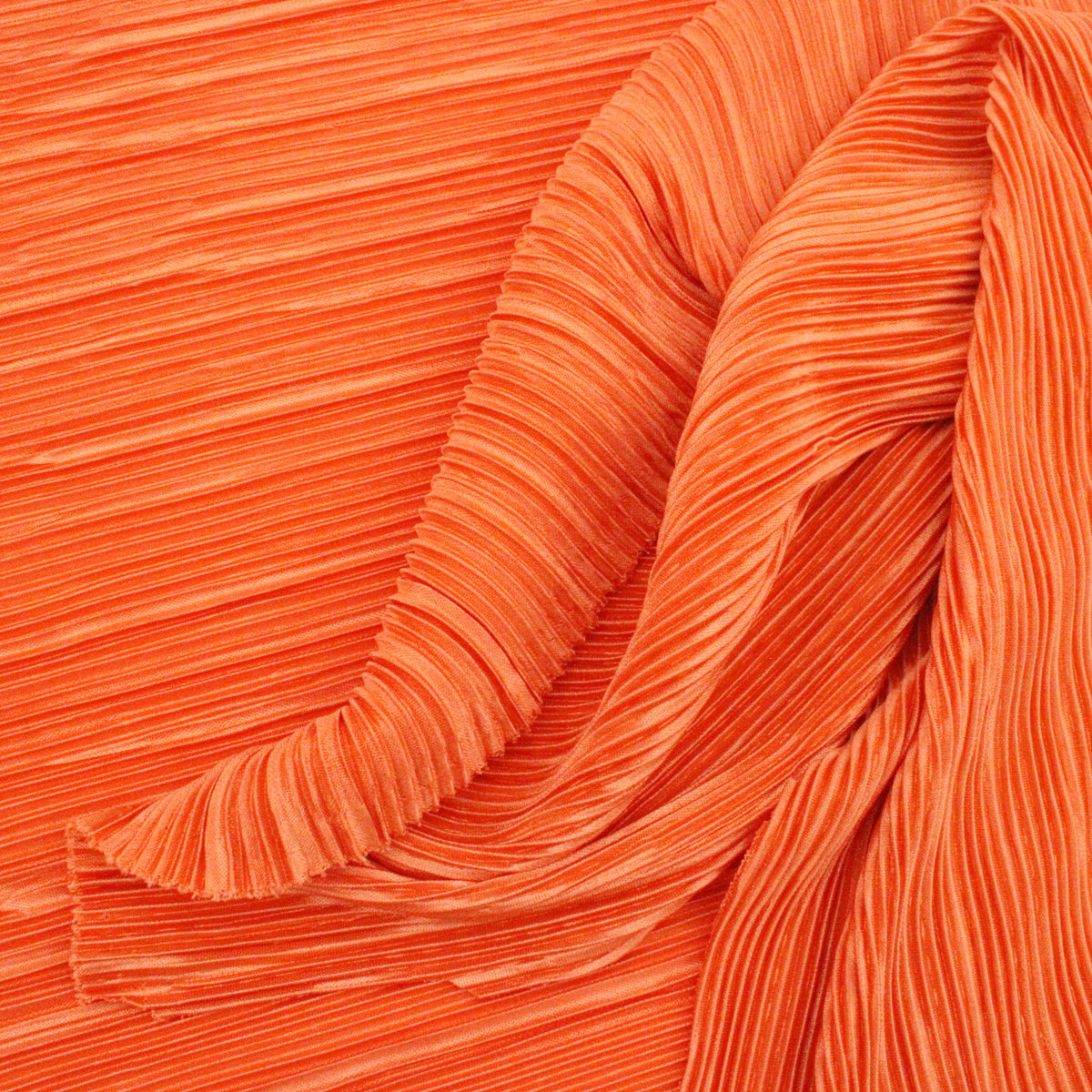 Satin Feel Cloque Crinkled Pleats Plisse Fabric - Flame Orange
