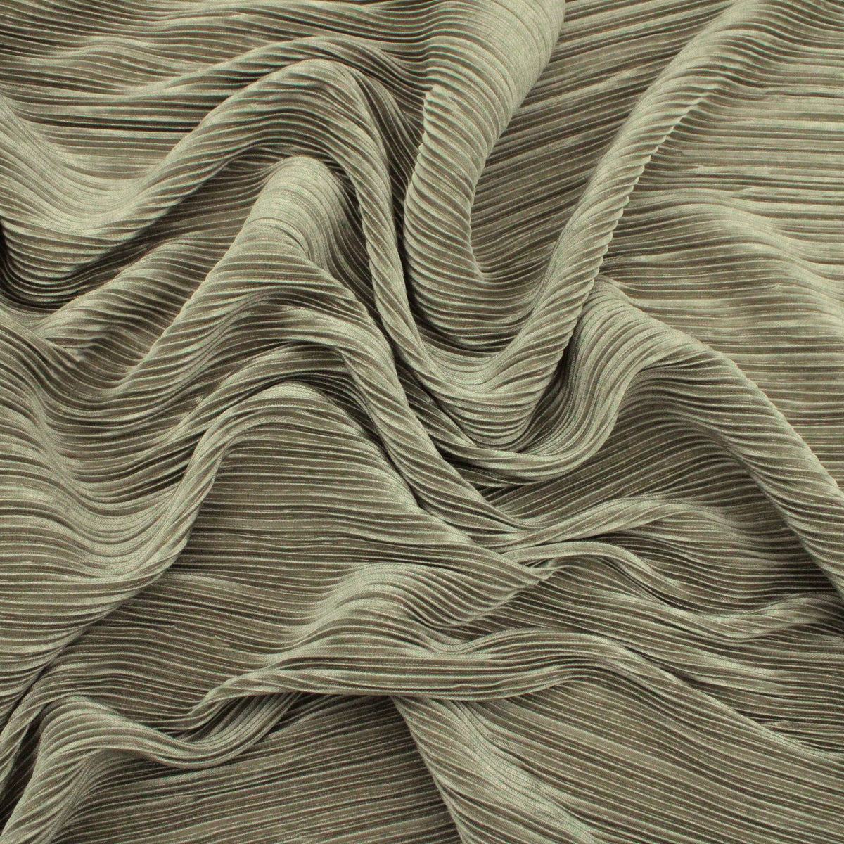Satin Feel Cloque Crinkled Pleats Plisse Fabric - Khaki