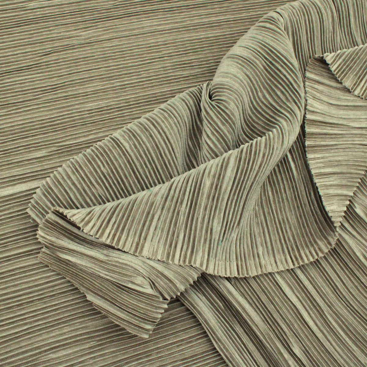 Satin Feel Cloque Crinkled Pleats Plisse Fabric - Khaki