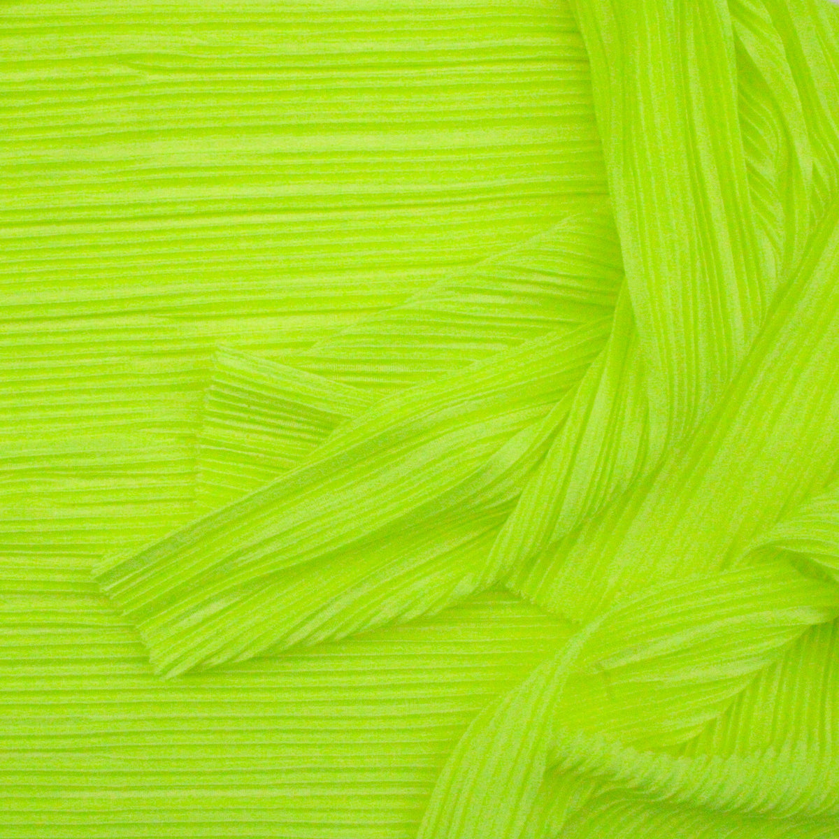 Satin Feel Cloque Crinkled Pleats Plisse Fabric - Lime