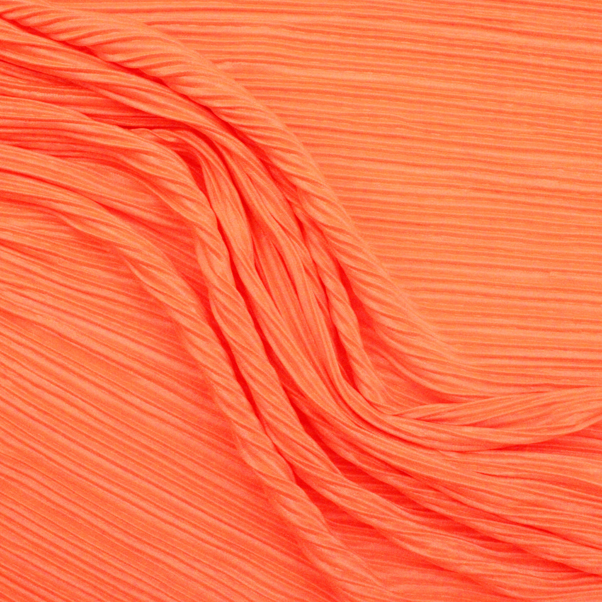 Satin Feel Cloque Crinkled Pleats Plisse Fabric - Neon Orange