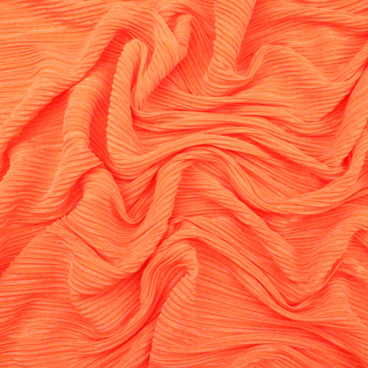 Satin Feel Cloque Crinkled Pleats Plisse Fabric - Neon Orange