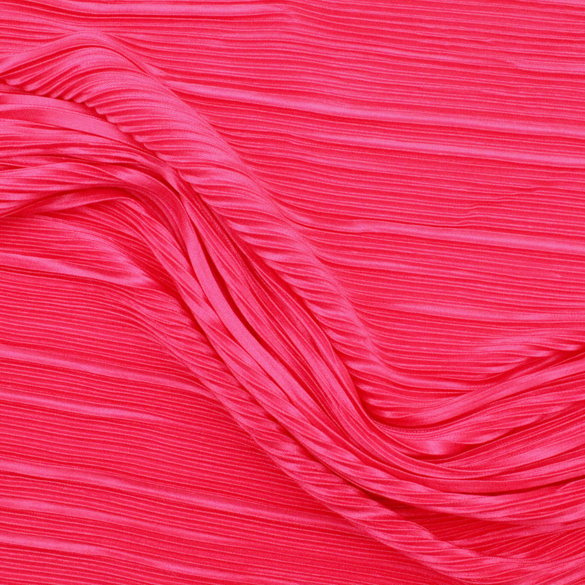 Satin Feel Cloque Crinkled Pleats Plisse Fabric - Cerise