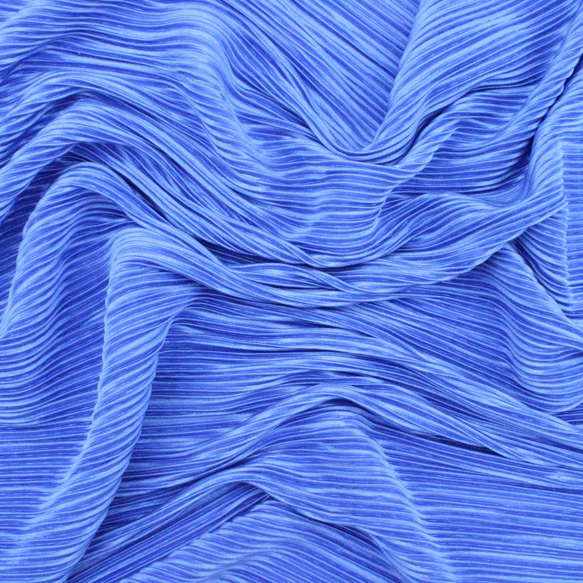 Satin Feel Cloque Crinkled Pleats Plisse Fabric  - Royal Blue