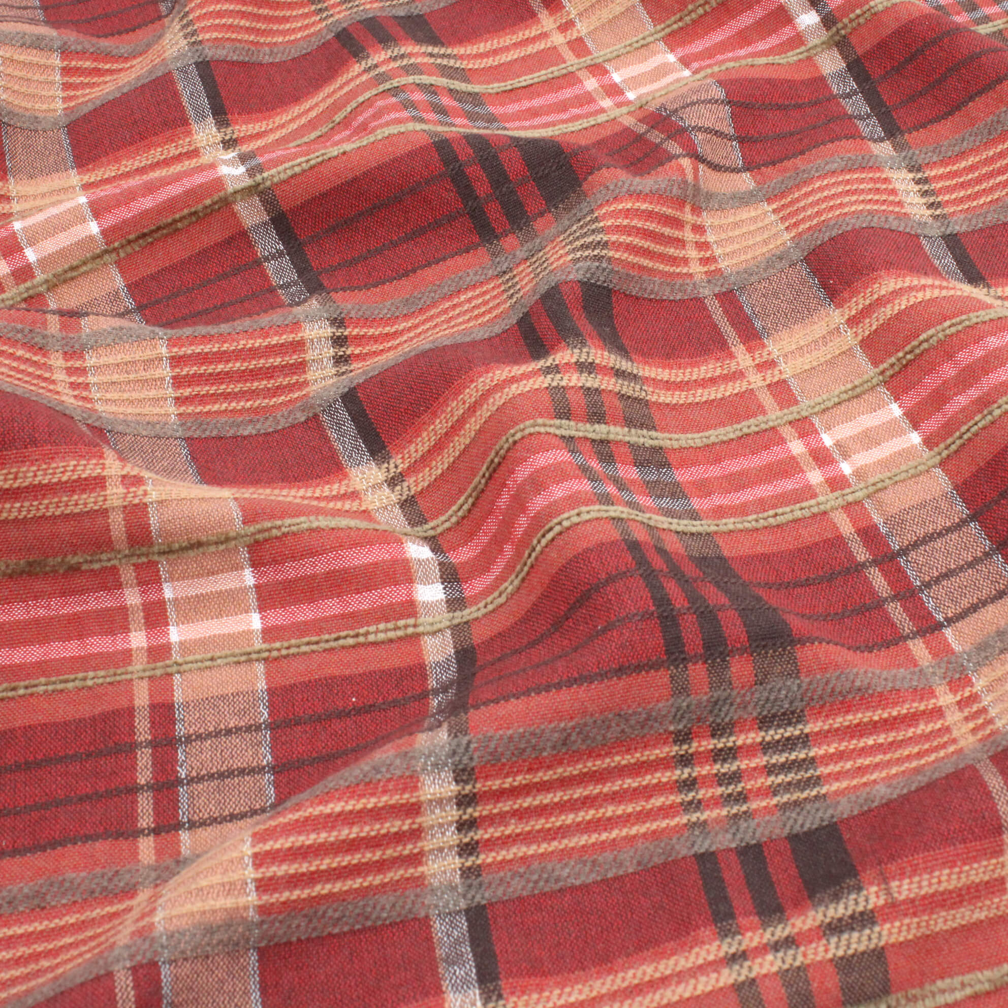 Slubbed Checked Textured Tartan Wool Mix Viscose Linen - Deep Red ...
