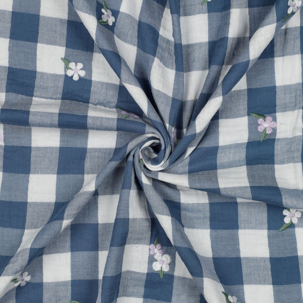 Blue Embroidered Flowers
