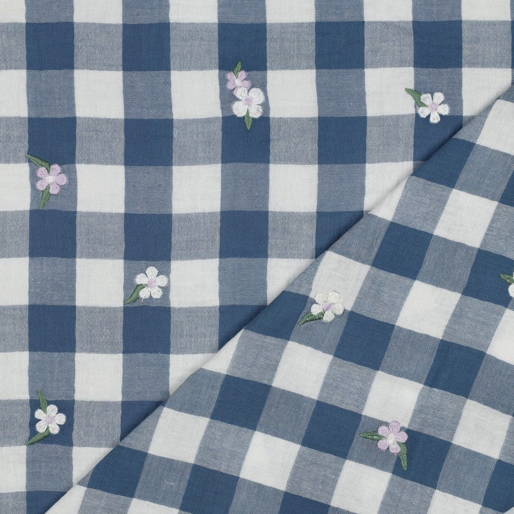 Blue Embroidered Flowers