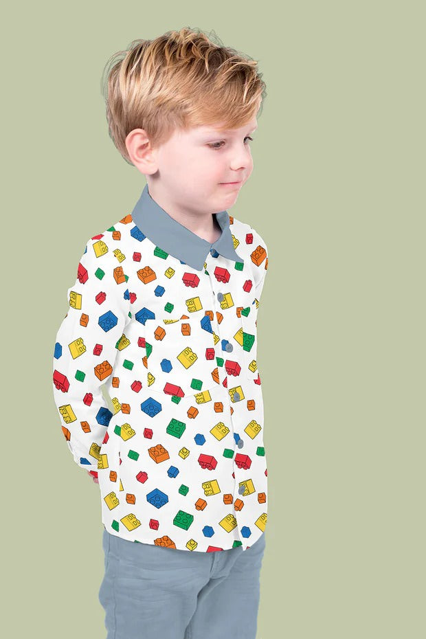 Stevie Printed Cotton Poplin OEKO TEX Dressmaking Fabric - Lego blocks