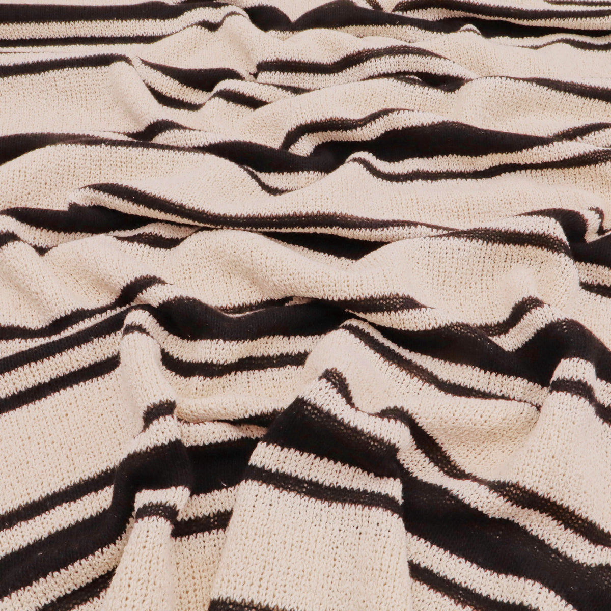Stripe Knitted Cotton Mix Jacquard Jumper Sweater Fabric - Black