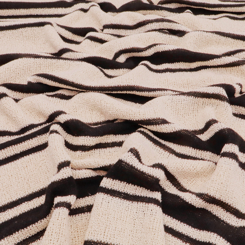Stripe Knitted Cotton Mix Jacquard Jumper Sweater Fabric - Black