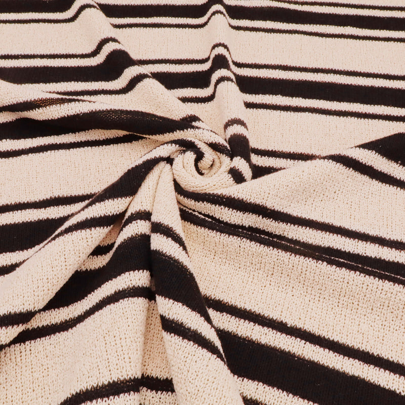 Stripe Knitted Cotton Mix Jacquard Jumper Sweater Fabric - Black