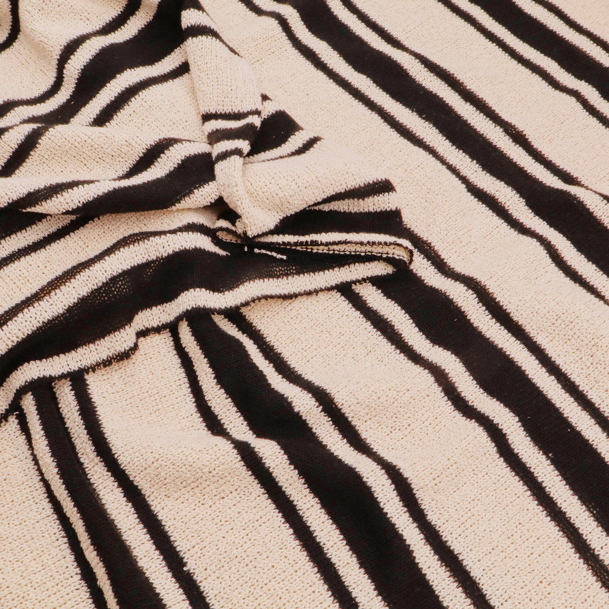 Stripe Knitted Cotton Mix Jacquard Jumper Sweater Fabric - Black