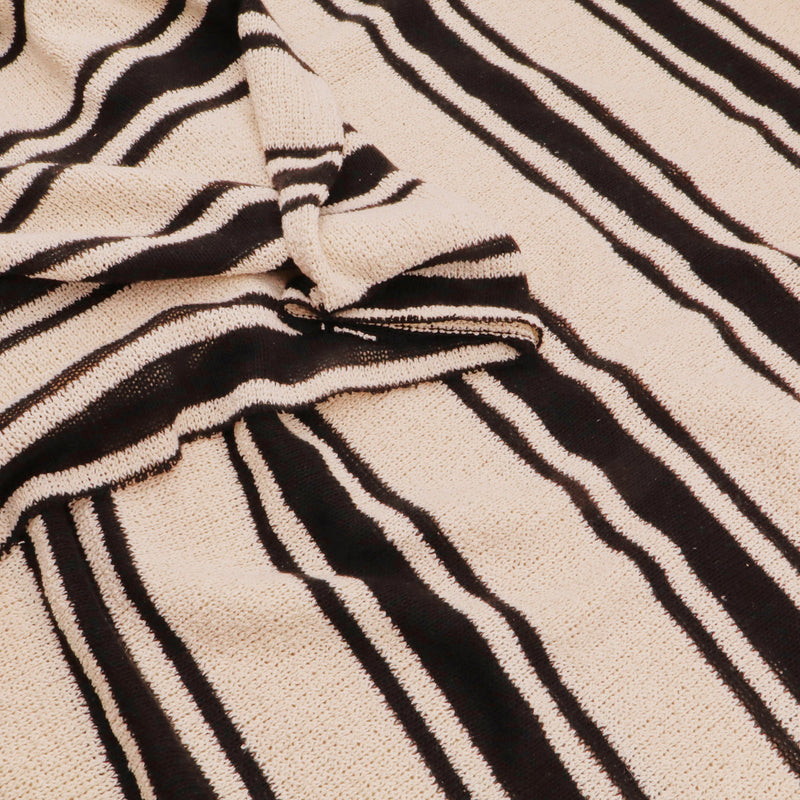 Stripe Knitted Cotton Mix Jacquard Jumper Sweater Fabric - Black