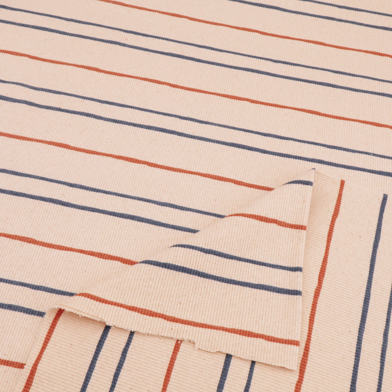 Striped Ribbed Organic Cotton Jersey GOTS Dressmaking Fabric - Natural