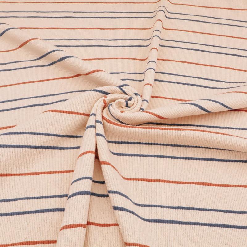 Striped Ribbed Organic Cotton Jersey GOTS Dressmaking Fabric - Natural