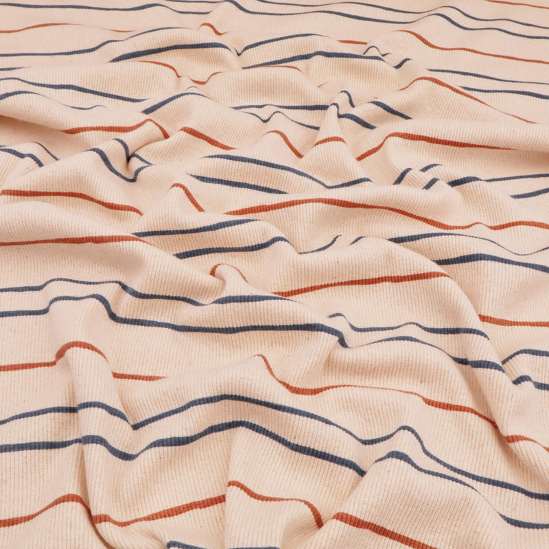 Striped Ribbed Organic Cotton Jersey GOTS Dressmaking Fabric - Natural