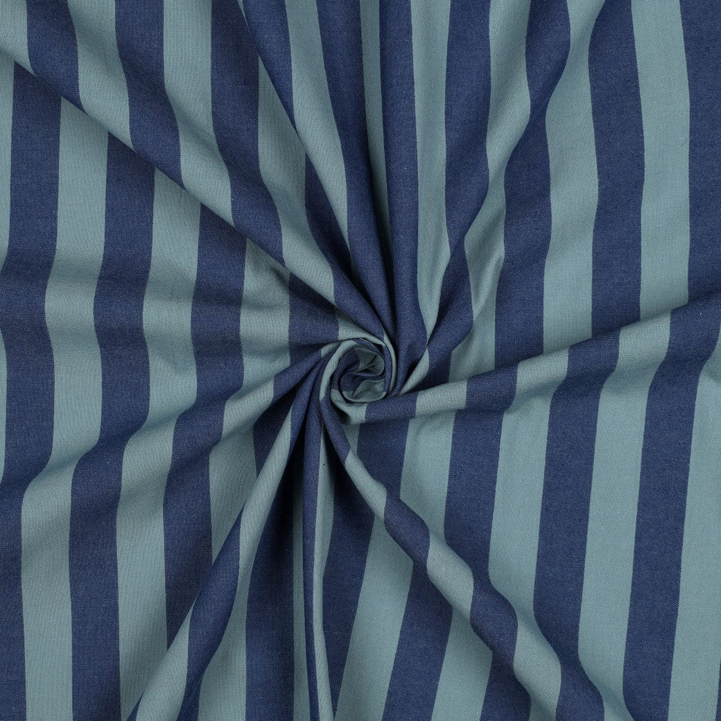 Verona Striped Yarn-Dyed Cotton Dressmaking Fabric - Navy & Muted Teal