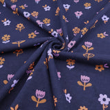Suzie Printed Small Waffle Cotton Jersey Dressmaking Fabric - Flowers on Navy