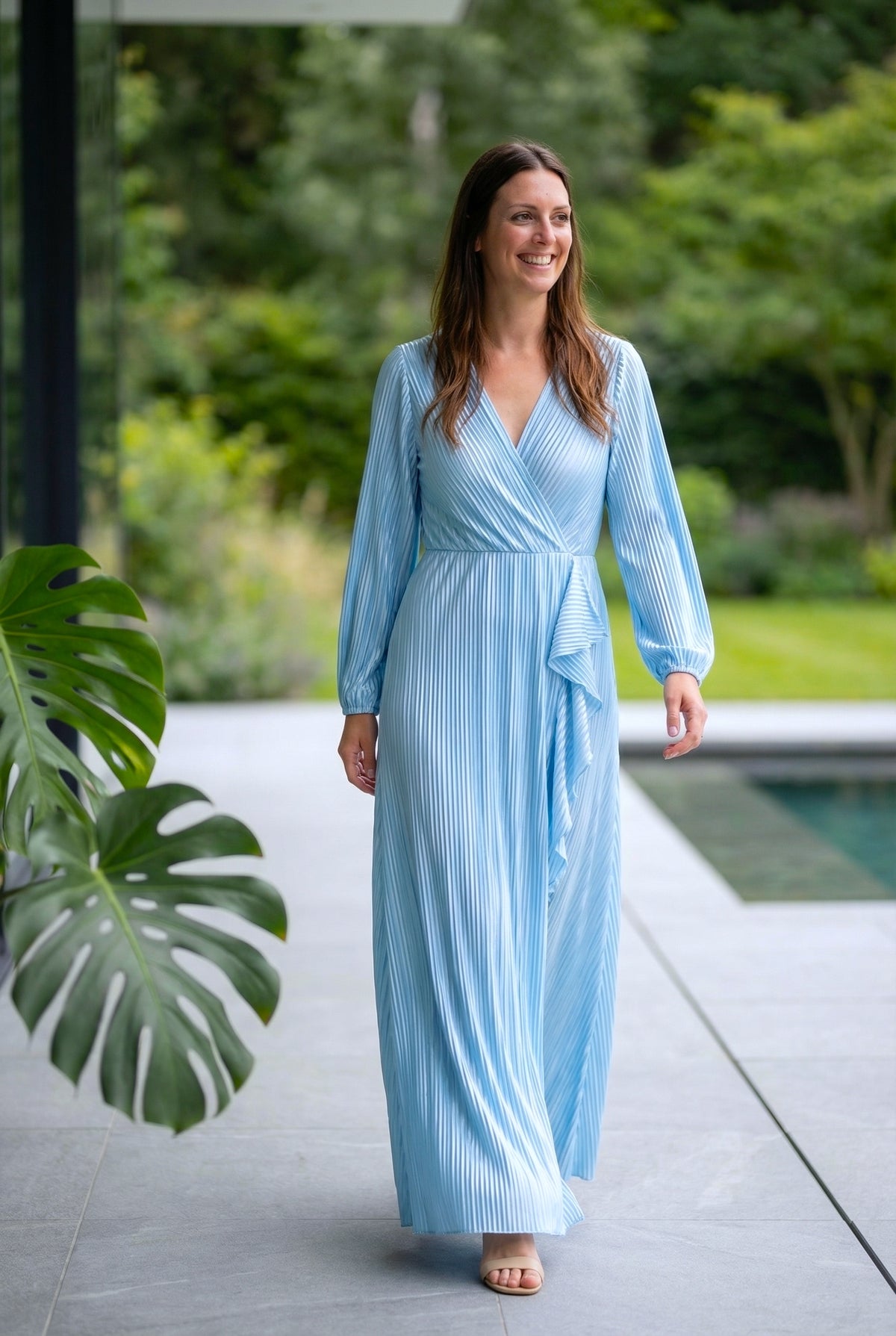 Satin Feel Cloque Crinkled Pleats Plisse Fabric - Baby Blue