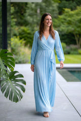 Satin Feel Cloque Crinkled Pleats Plisse Fabric - Baby Blue