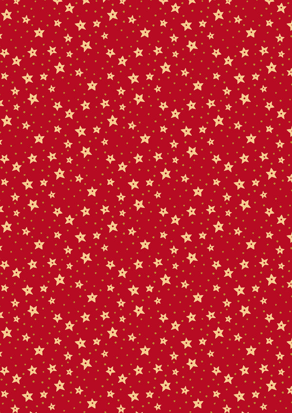 Lewis and Irene Christmas All is Bright by Stuart Hillard Cotton Quilting Patchwork Craft Pre Shrunk Fabric - Stars on Red