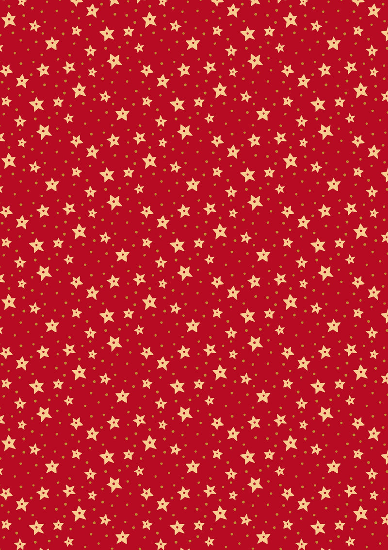 Lewis and Irene Christmas All is Bright by Stuart Hillard Cotton Quilting Patchwork Craft Pre Shrunk Fabric - Stars on Red