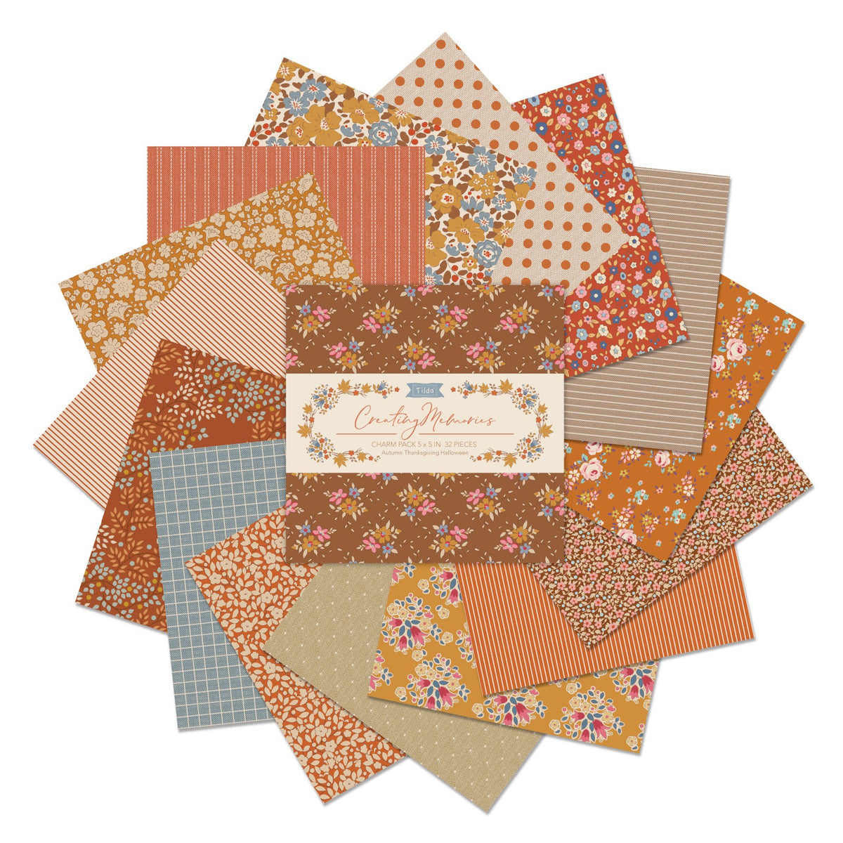 Tilda Creating Memories Charm Pack 100% Premium Pre-cut Cotton Quilting Fabric - Autumn 32 5" Cotton Squares