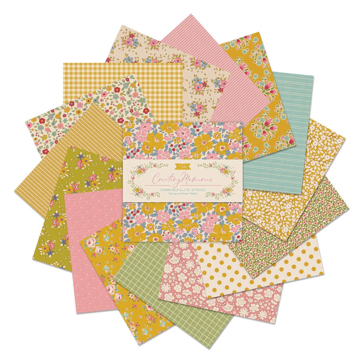 Tilda Creating Memories Charm Pack 100% Premium Pre-cut Cotton Quilting Fabric - Spring 32 5" Cotton Squares