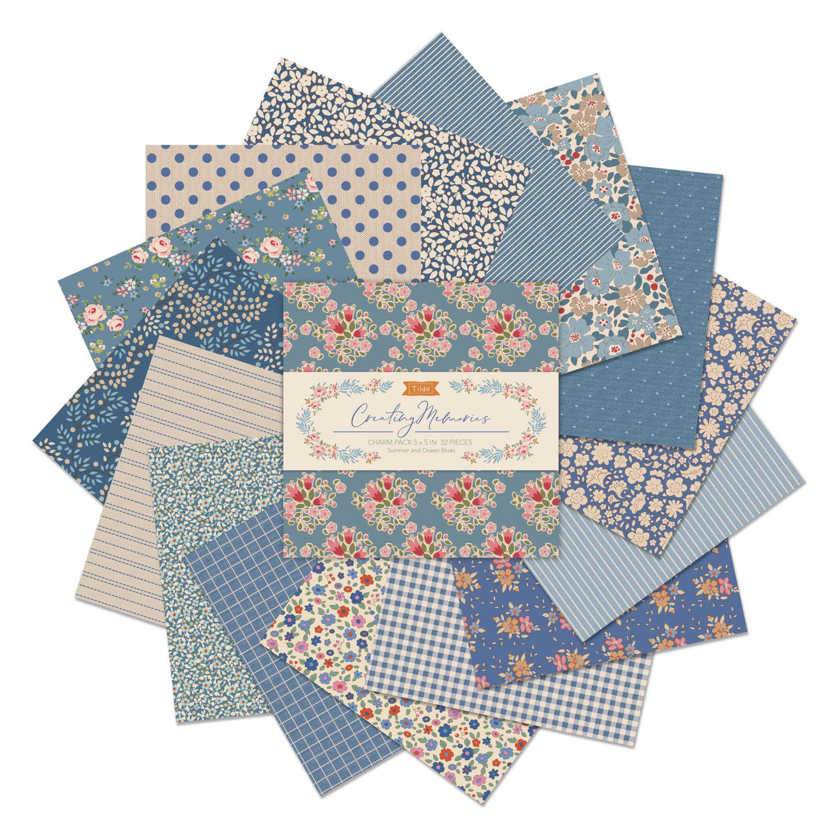 Tilda Creating Memories Charm Pack 100% Premium Pre-cut Cotton Quilting Fabric - Summer 32 5" Cotton Squares
