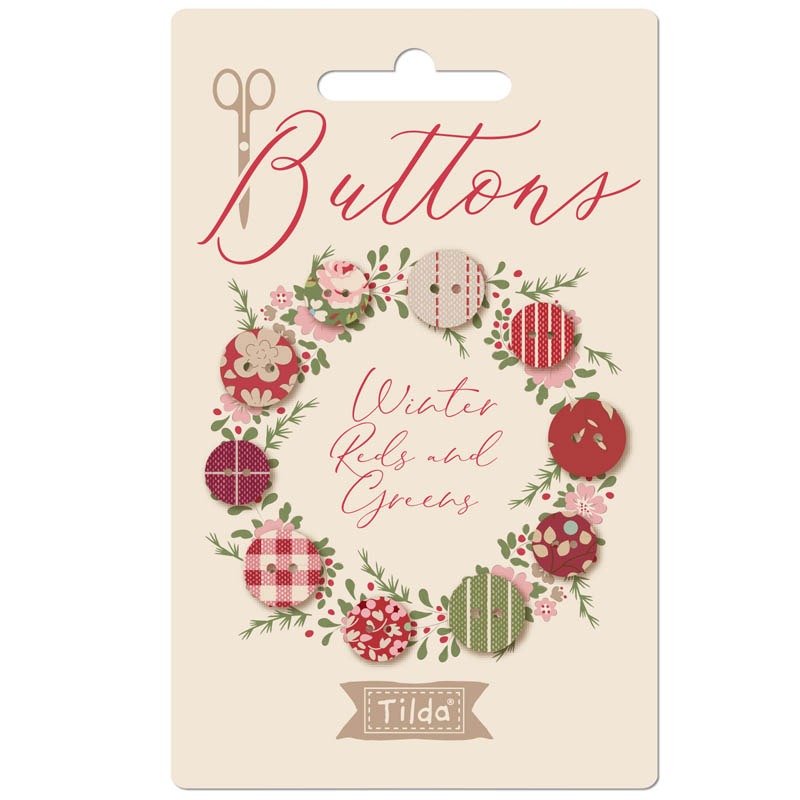 Tilda Creating Memories Fabric Covered Buttons 5 pcs (10 mm) & 5 pcs (12mm) - Winter