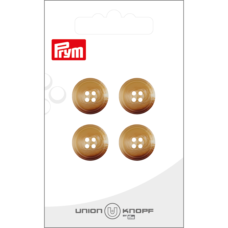 Prym Union Knopf Poly-Button 4 Hole 15mm Beige - Pack of 4