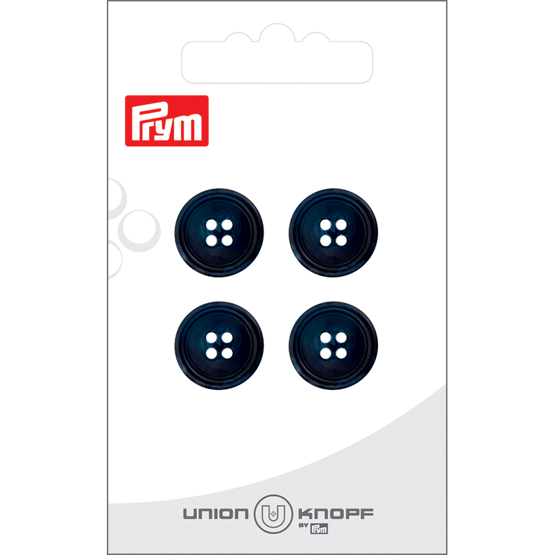 Prym Union Knopf Poly-Button 4 Hole 15mm Navy - Pack of 4