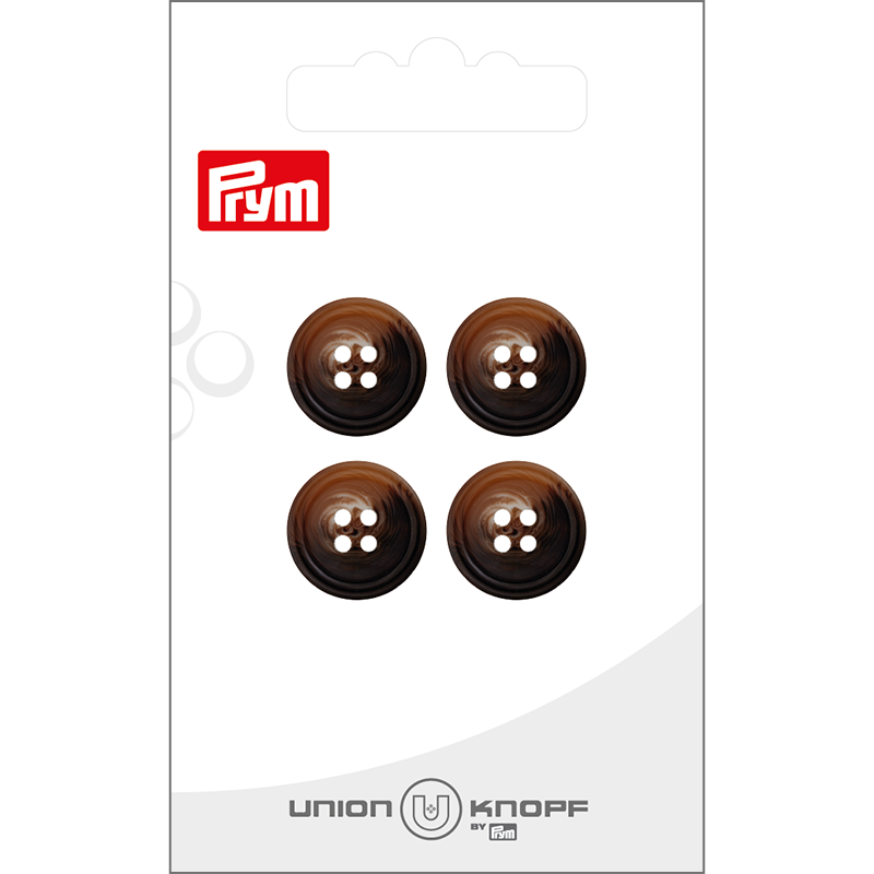 Prym Union Knopf Poly-Button 4 Hole 15mm Medium Brown - Pack of 4