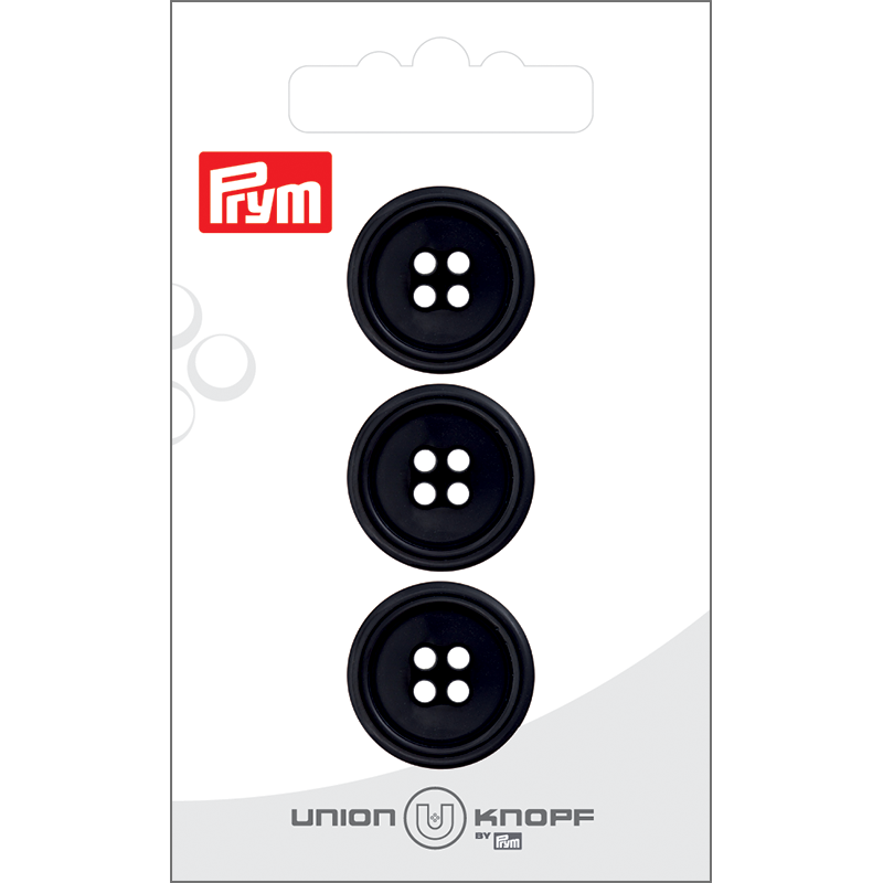 Prym Union Knopf Poly-Button 4 Hole 20mm Black - Pack of 3