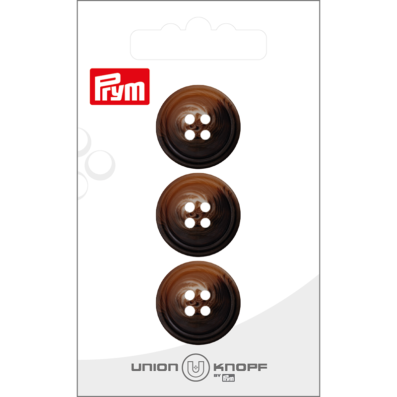 Prym Union Knopf Poly-Button 4 Hole 20mm Medium Brown - Pack of 3