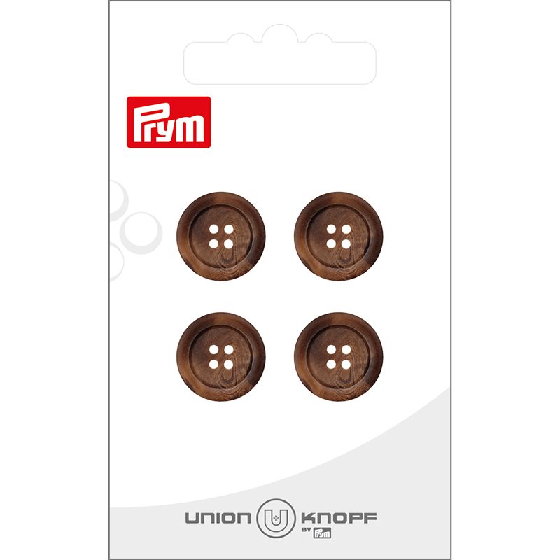 Prym Union Knopf Poly-Button 4 Hole 15mm Medium Brown - Pack of 4