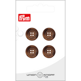 Prym Union Knopf Poly-Button 4 Hole 15mm Medium Brown - Pack of 4