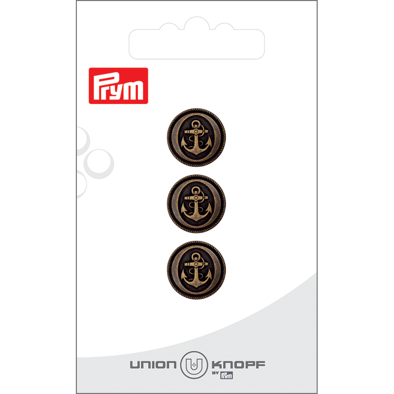 Prym Union Knopf Metal Button Shank 14mm Antique Brass - Pack of 3