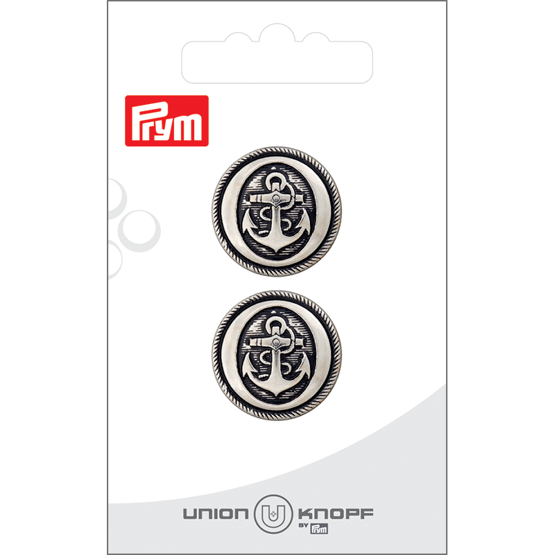 Prym Union Knopf Metal Button Shank 22mm Antique Silver - Pack of 2