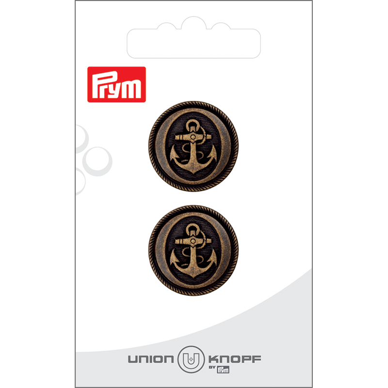 Prym Union Knopf Metal Button Shank 22mm Antique Brass - Pack of 2