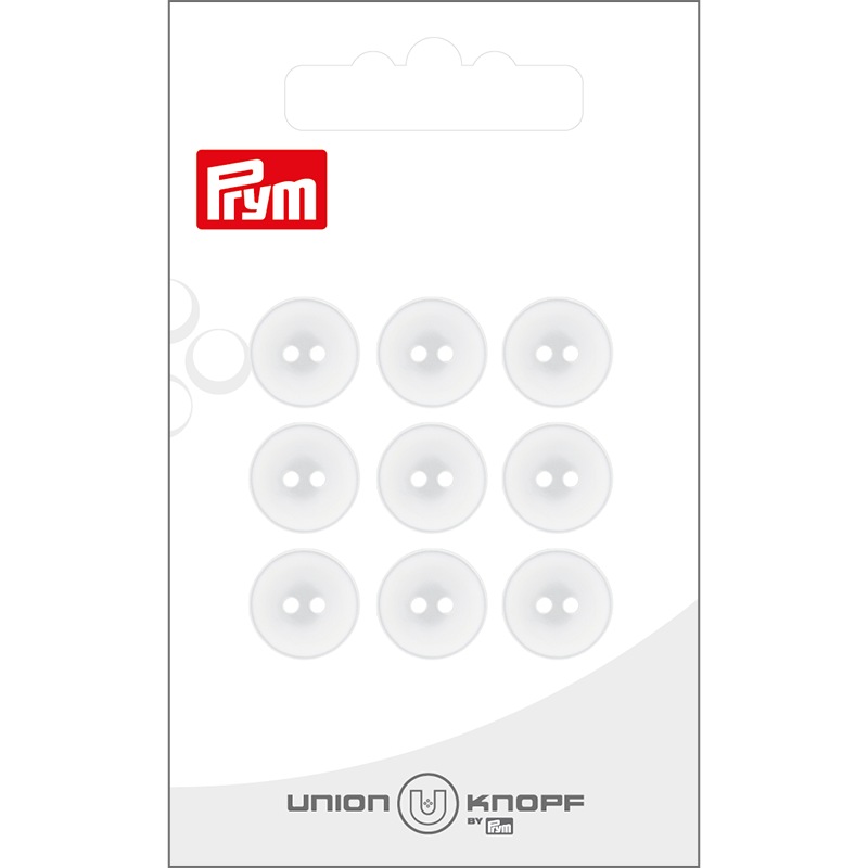 Prym Union Knopf Poly Button 2 Hole 12mm White - Pack of 9