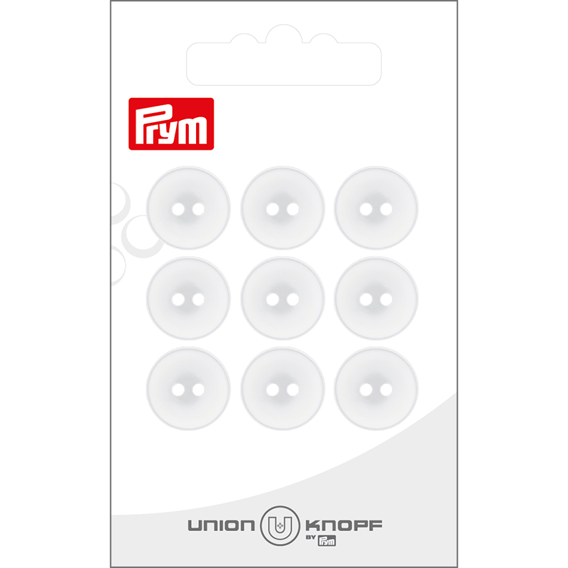 Prym Union Knopf Poly Button 2 Hole 14mm White - Pack of 9