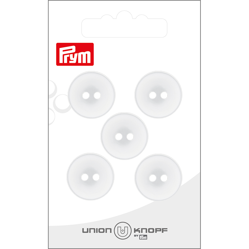 Prym Union Knopf Poly Button 2 Hole 18mm White - Pack of 5