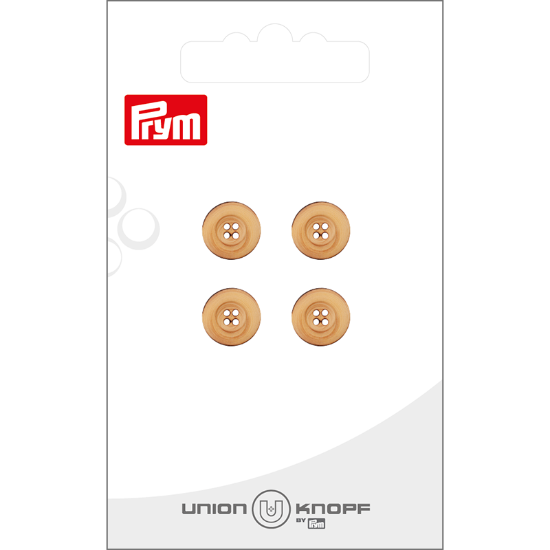 Prym Union Knopf Wood Button 4 Hole 10mm Beige - Pack of 4