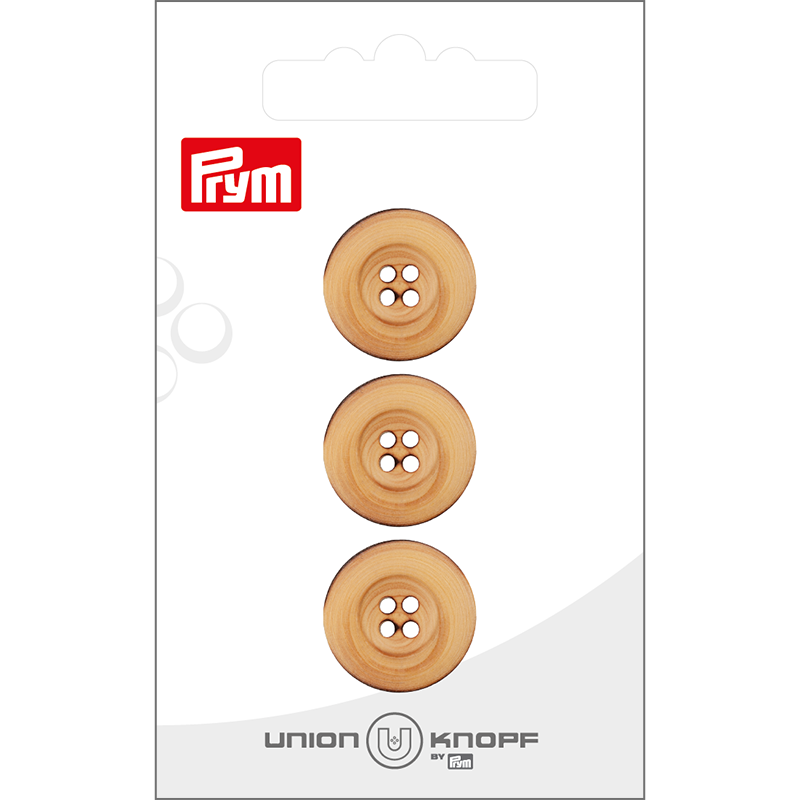 Prym Union Knopf Wood Button 4 Hole 18mm Beige - Pack of 3