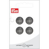 Prym Union Knopf Metal Button Shank 15mm Antique Silver - Pack of 4