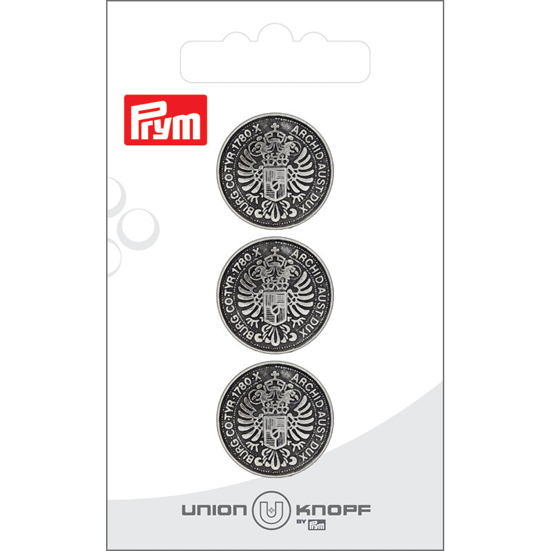 Prym Union Knopf Metal Button Shank 20mm Antique Silver - Pack of 3
