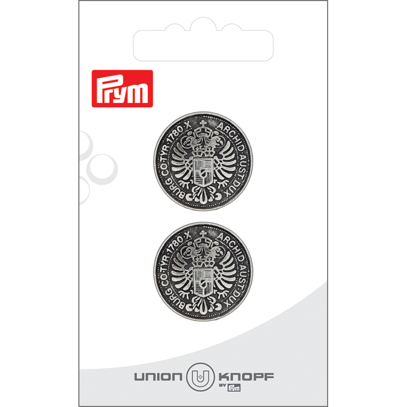 Prym Union Knopf Metal Button Shank 23mm Antique Silver - Pack of 2