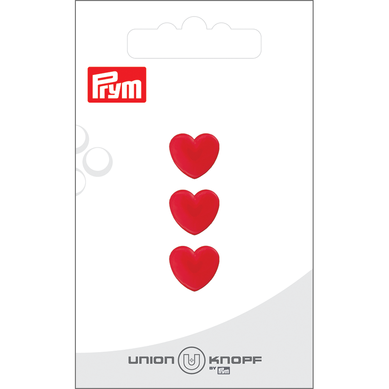 Prym Union Knopf Poly-Button Shank Heart 12mm Red - Pack of 3